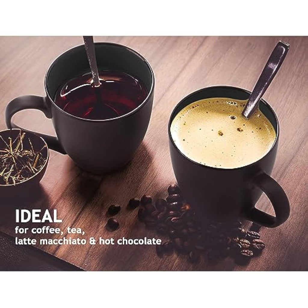 MIAMIO Stoneware Coffee Mug Set - 6 Piece Matte Black Ceramic Cups