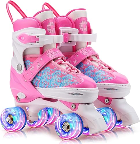 Gonex Adjustable Roller Skates | Light Up Quad Skates for Kids & Beginners