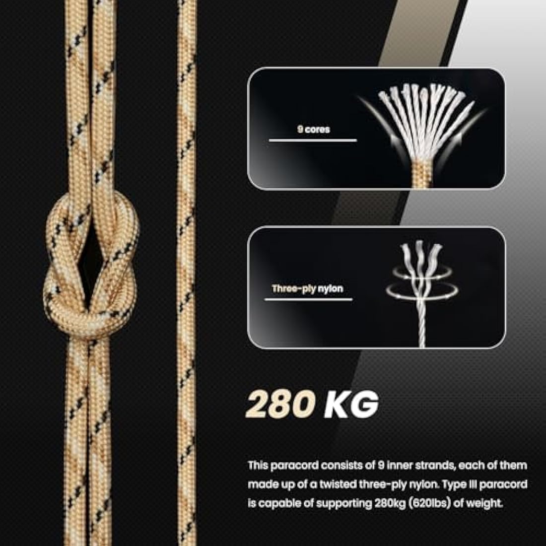 Abma Cord 4mm Type III Nylon Paracord – 9 Strands, 100m Desert Camo