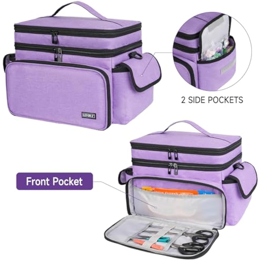 LEFOR·Z Extra Large Double-Layer Sewing Box Organizer Bag - Purple