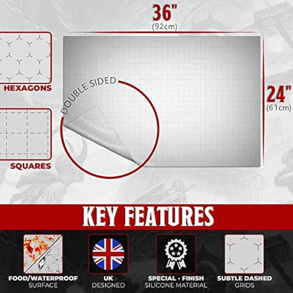 Jolof Store DnD Battle Mat – 36x24 Dry Erase Silicone Square & Hex Grid