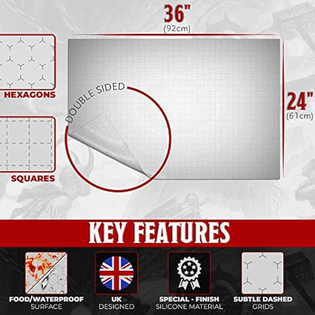 Jolof Store DnD Battle Mat – 36x24 Dry Erase Silicone Square & Hex Grid