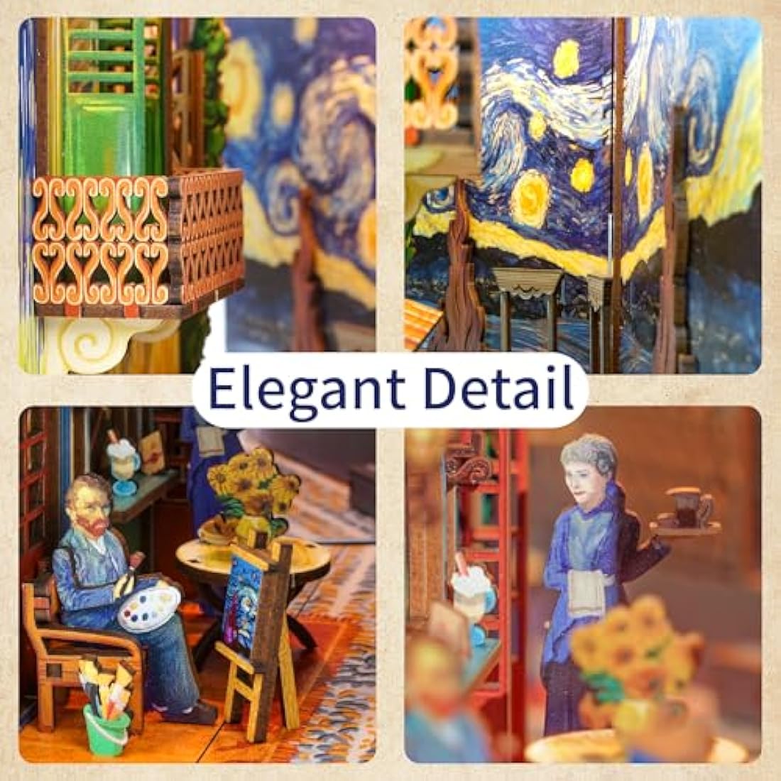 Tonecheer DIY Book Nook Kit – Vincent's World 3D Wooden Puzzle with LED