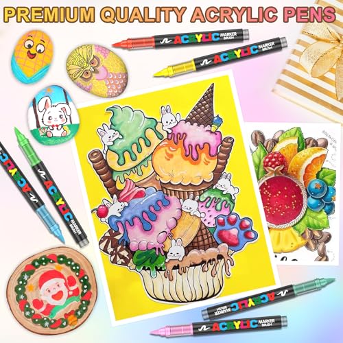 Gunsamg 120 Colors Acrylic Paint Marker Set | 1-5mm Flexible Brush Tip
