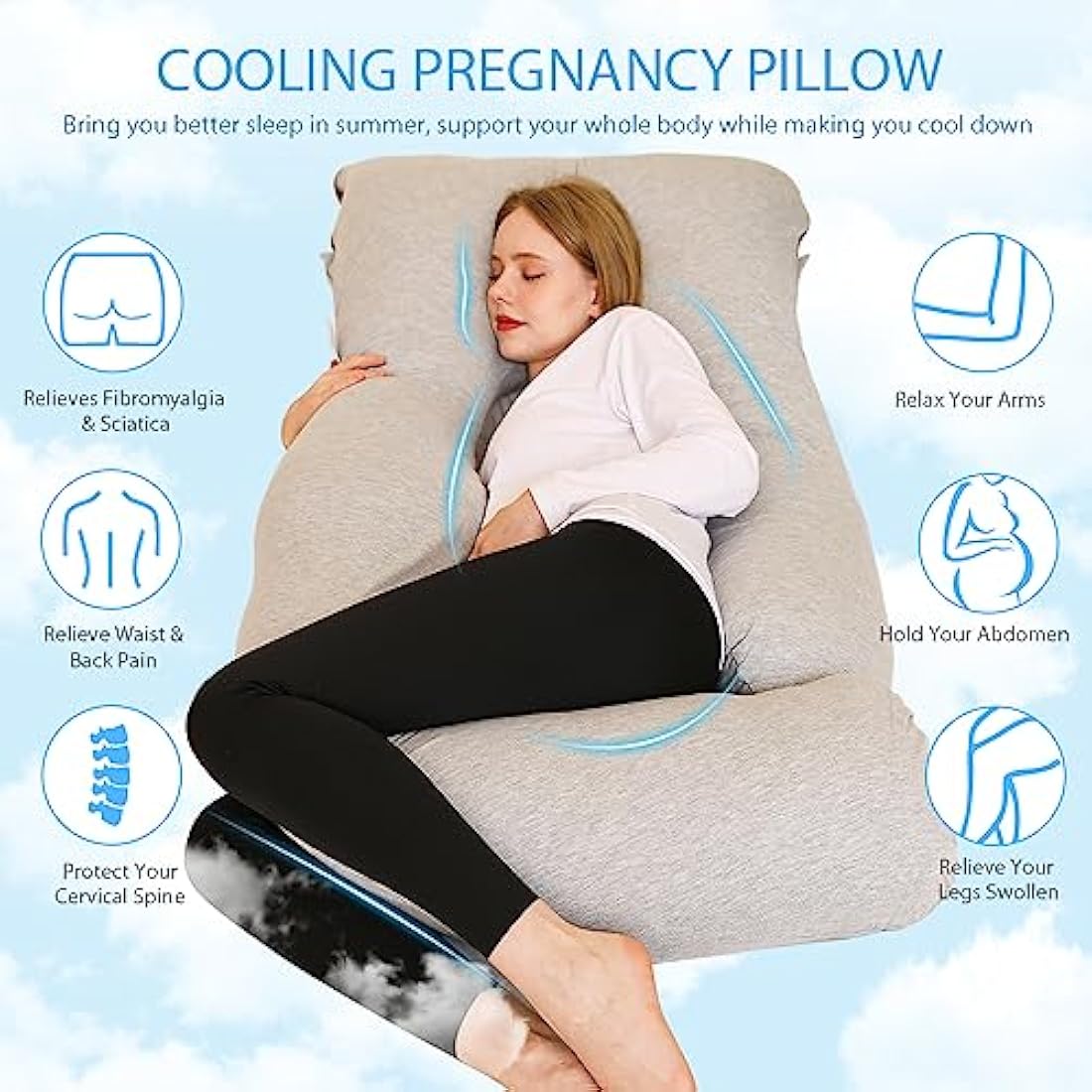 Chilling Home J-Shaped Cooling Pregnancy Pillow - 150x70cm Grey