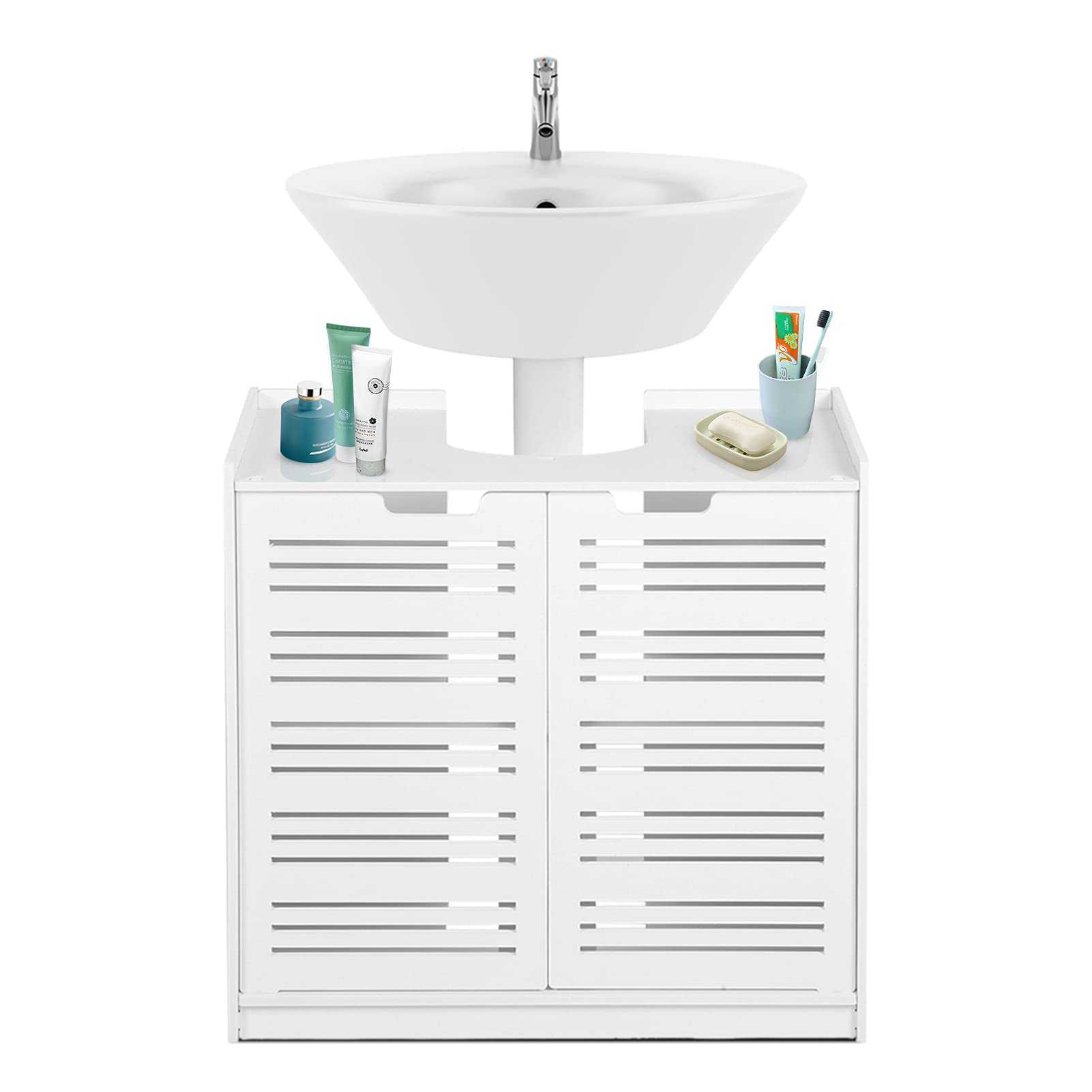 Greensen White Under Sink Bathroom Cabinet - Wood-Plastic Storage Unit