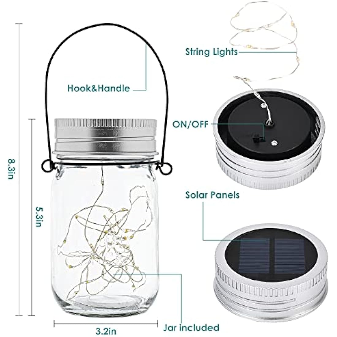 GIGALUMI Solar Mason Jar Lights – 6 Pack 30 LED Outdoor Garden Lanterns