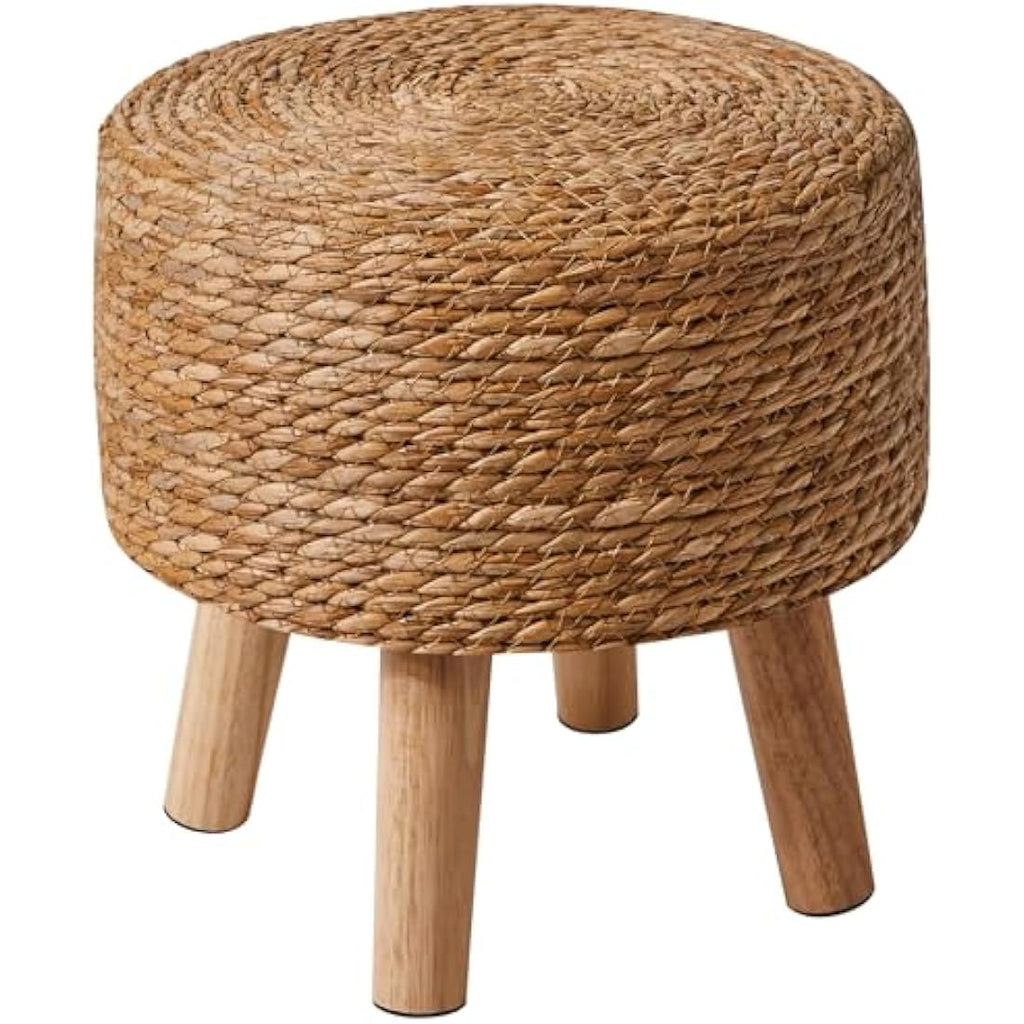 YMYNY Natural Seagrass Footstool – Hand-Woven Pastoral Ottoman with Pine Legs