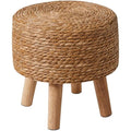 YMYNY Natural Seagrass Footstool – Hand-Woven Pastoral Ottoman with Pine Legs