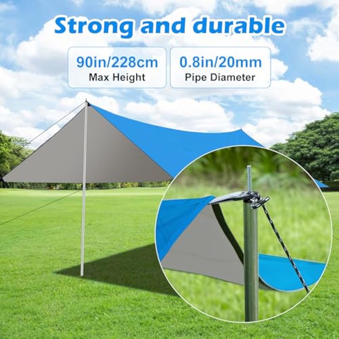 WADEO 12x12FT Waterproof Camping Tarp | UV Protection Beach Tent - Blue