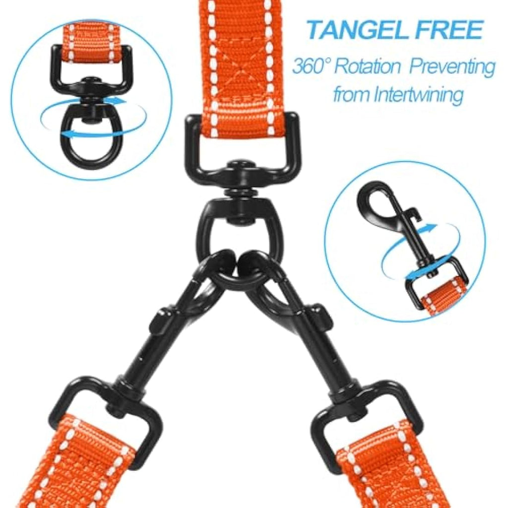 PetBonus Double Dog Leash – No Tangle Reflective Dual Lead with 4 Handles