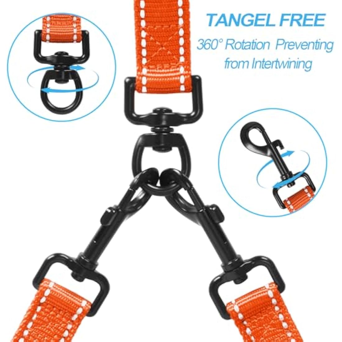 PetBonus Double Dog Leash – No Tangle Reflective Dual Lead with 4 Handles