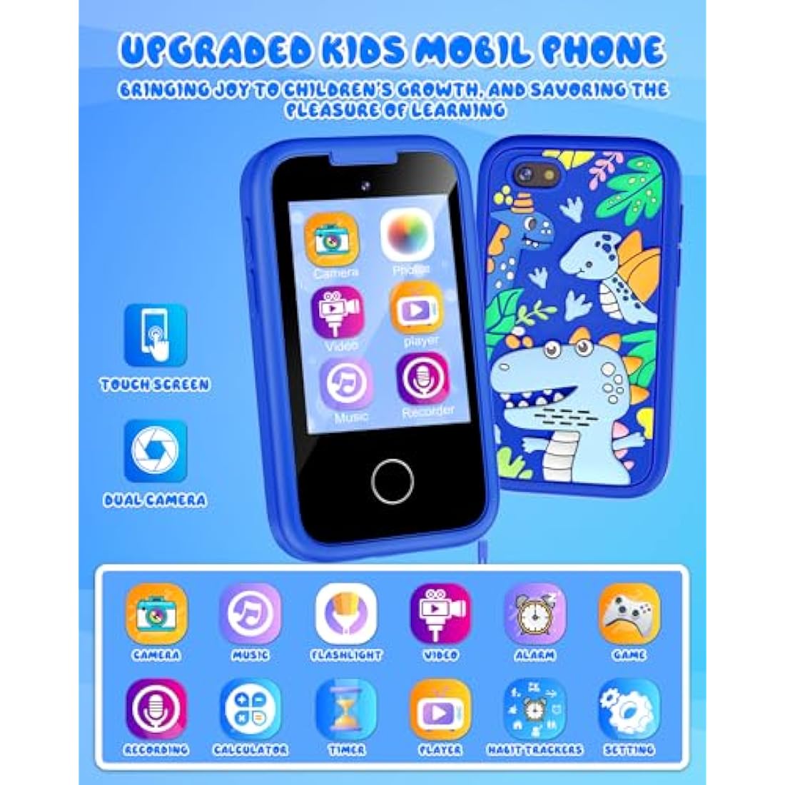 KAKTIN Kids Smart Phone – Dinosaur Learning Toy with Dual Camera & 8GB SD