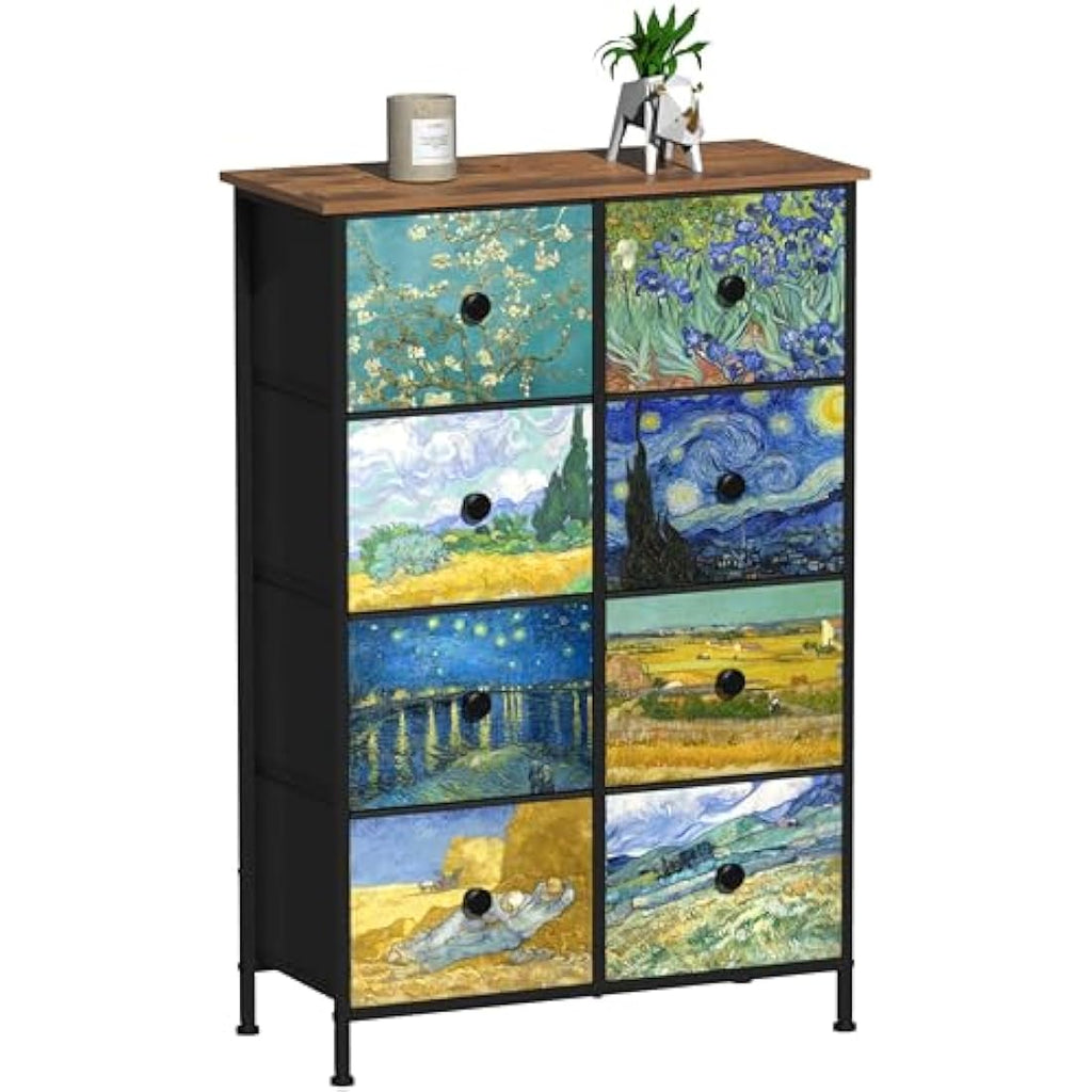 VEDECASA 8-Drawer Fabric Dresser | Van Gogh Style Storage Chest