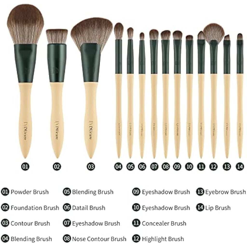DUcare 14 Pcs Makeup Brush Set | Vegan Beech Wood Professional Brushes