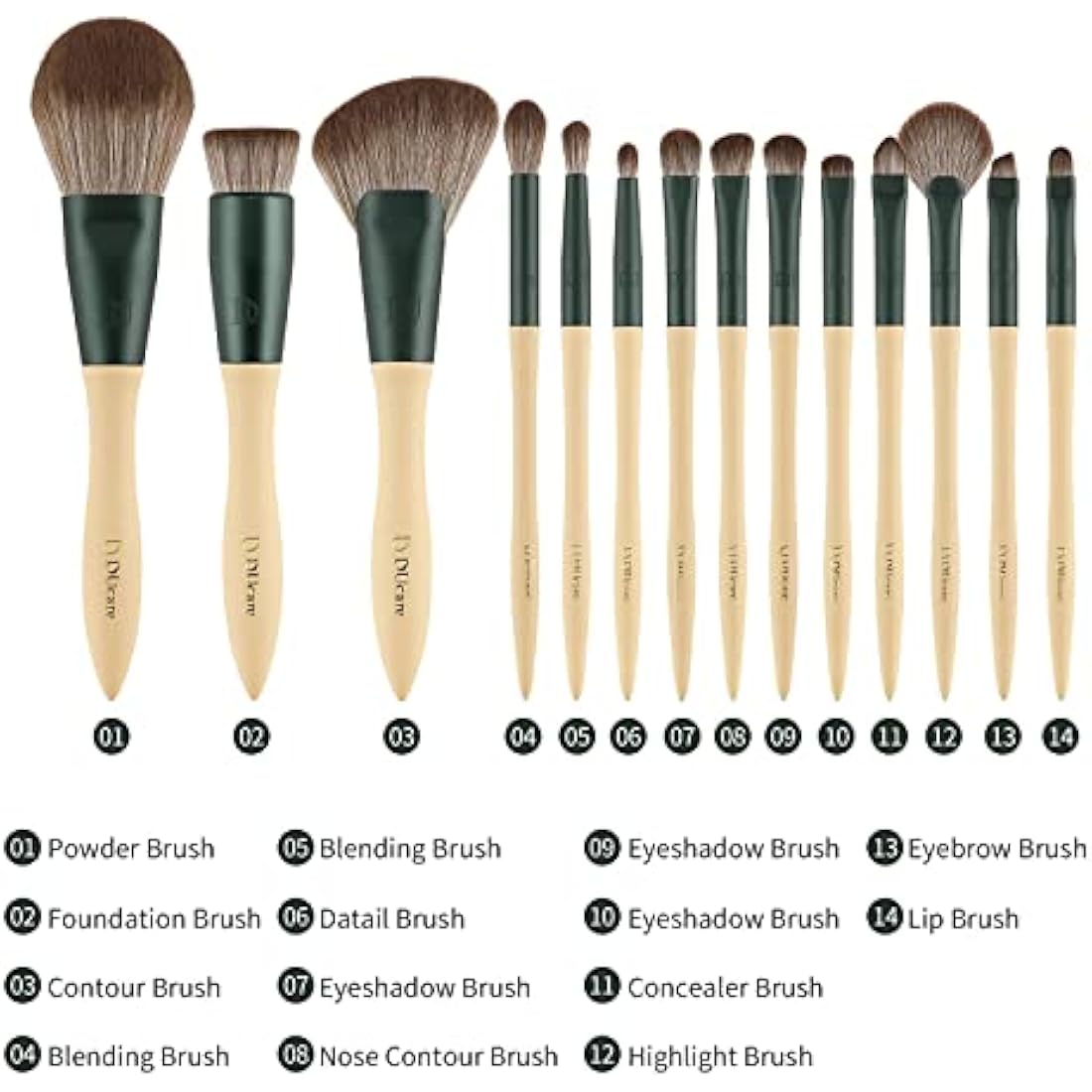 DUcare 14 Pcs Makeup Brush Set | Vegan Beech Wood Professional Brushes