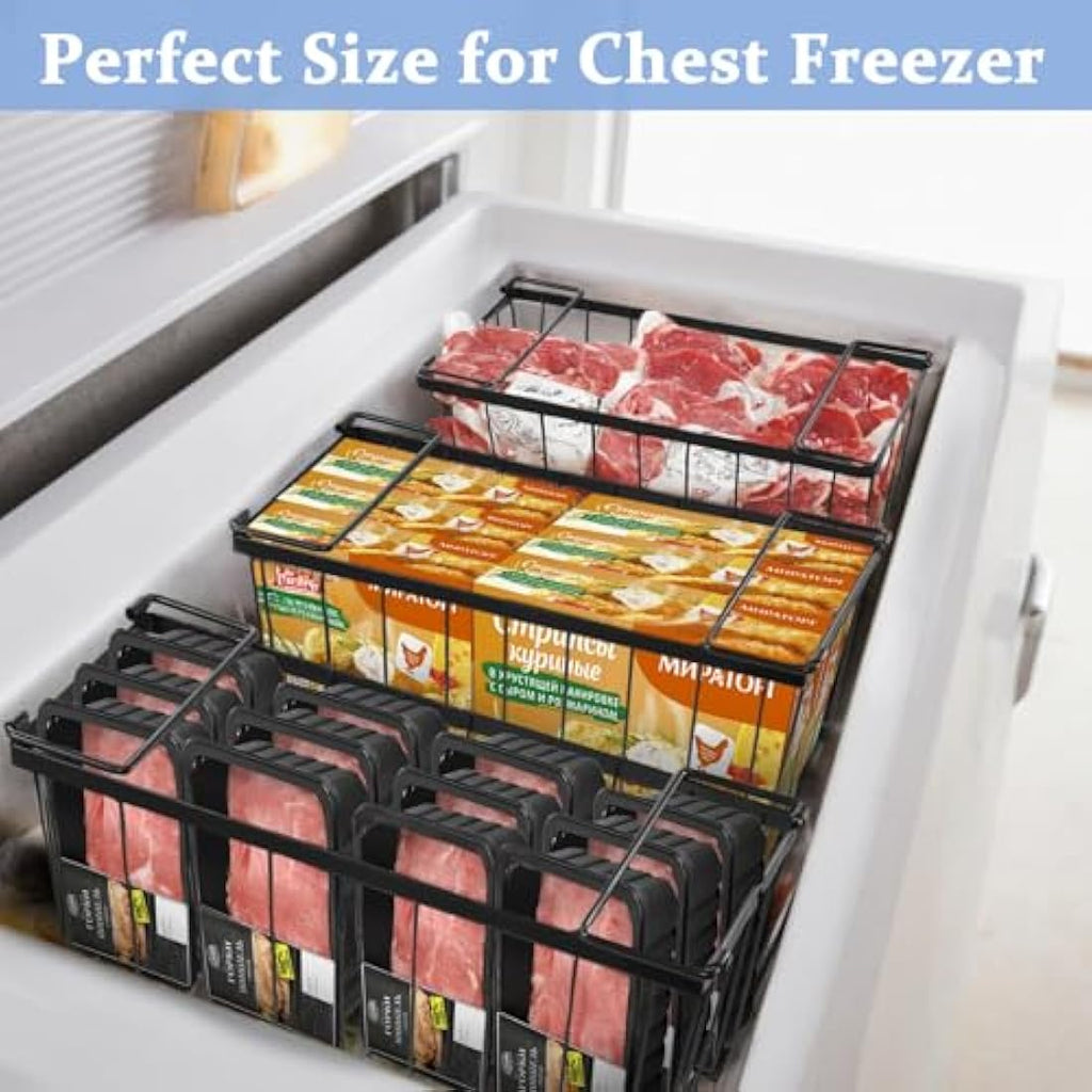 Teodute 4 Pack Chest Freezer Baskets – Stackable Wire Organizer Bins