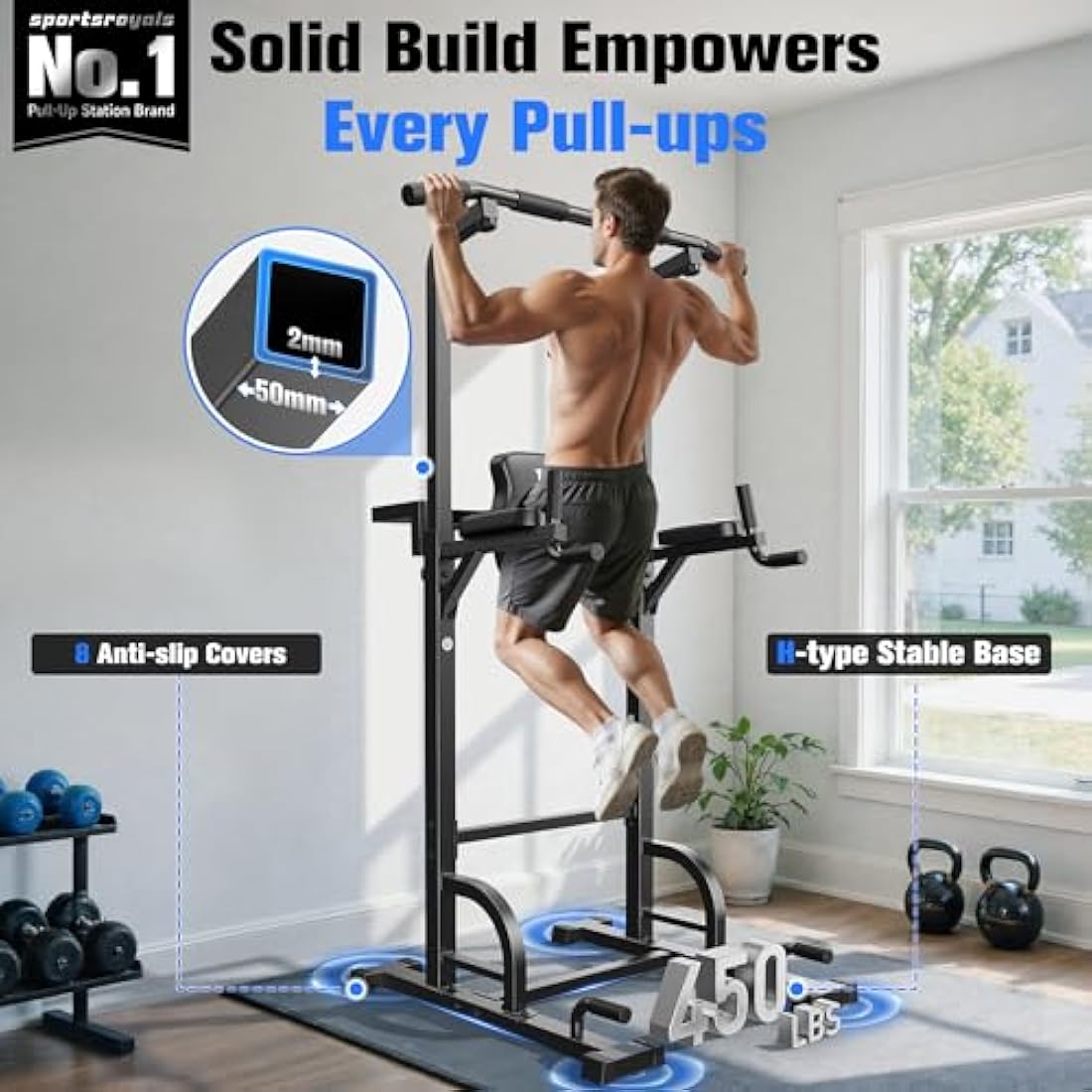 Sportsroyals Power Tower Dip Station - 450lbs Pull Up Bar for Home Gym