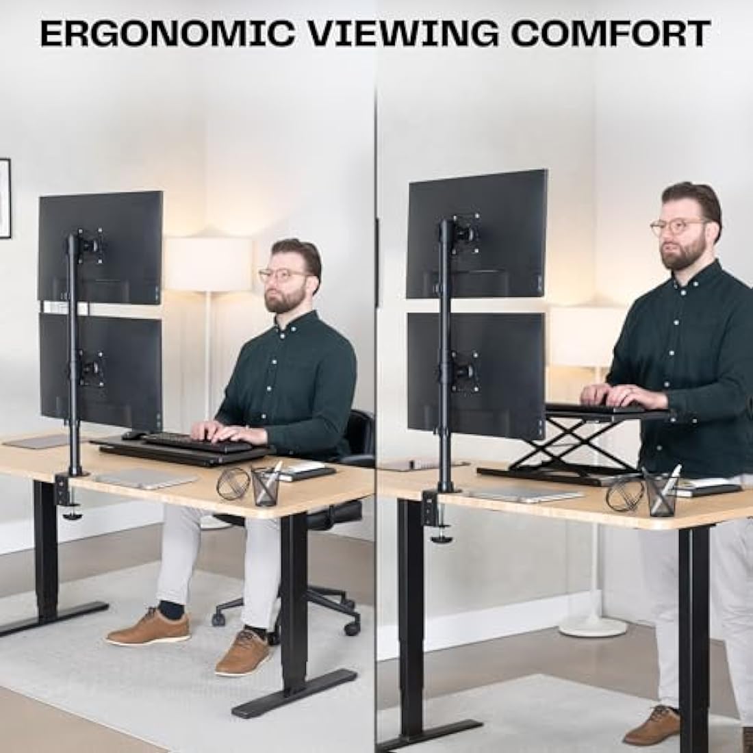 VIVO Dual Monitor Desk Mount | Stacked Vertical Stand for 13-34" Screens