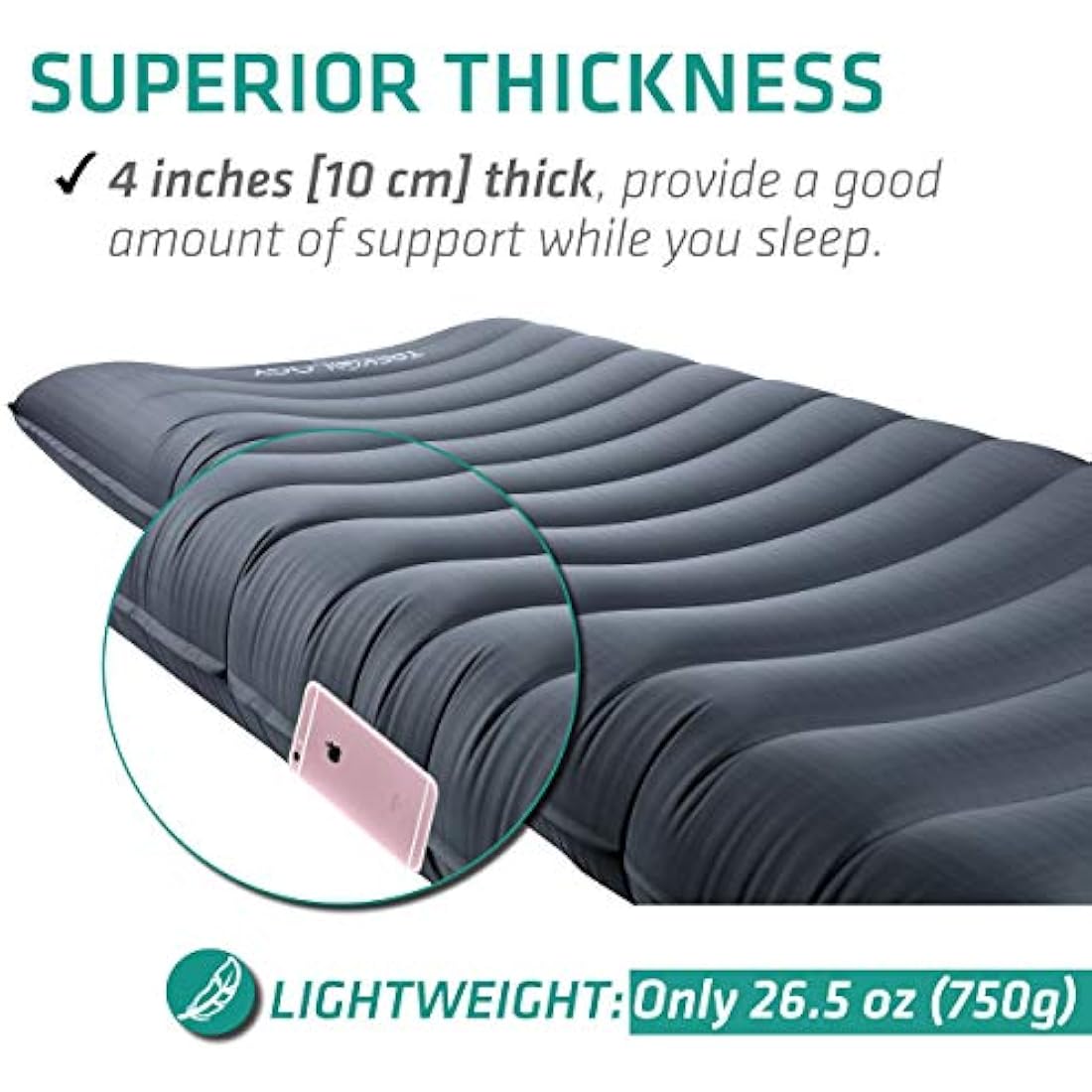 Trekology UL80 Inflatable Camping Mat – Lightweight 40D Nylon Sleeping Pad