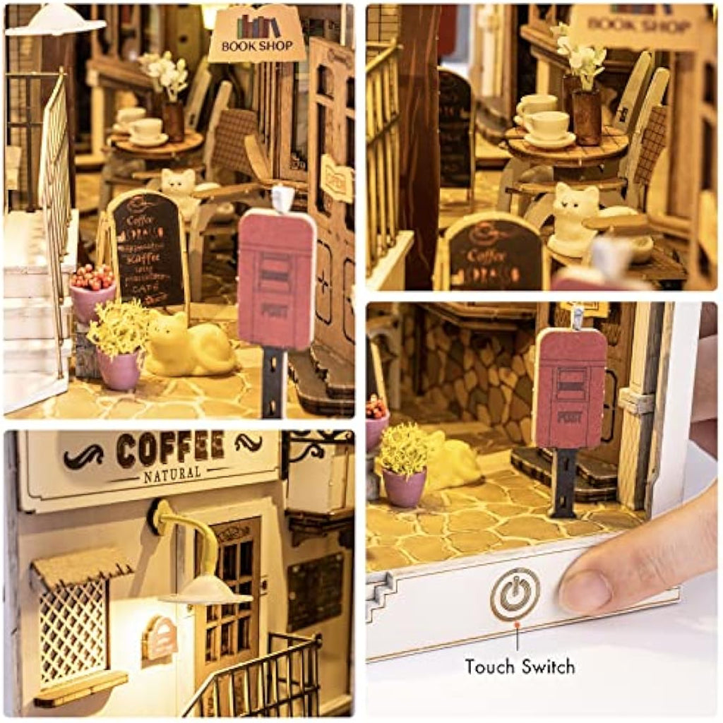Robotime Sunshine Town DIY Book Nook Kit - Wooden Miniature Dollhouse