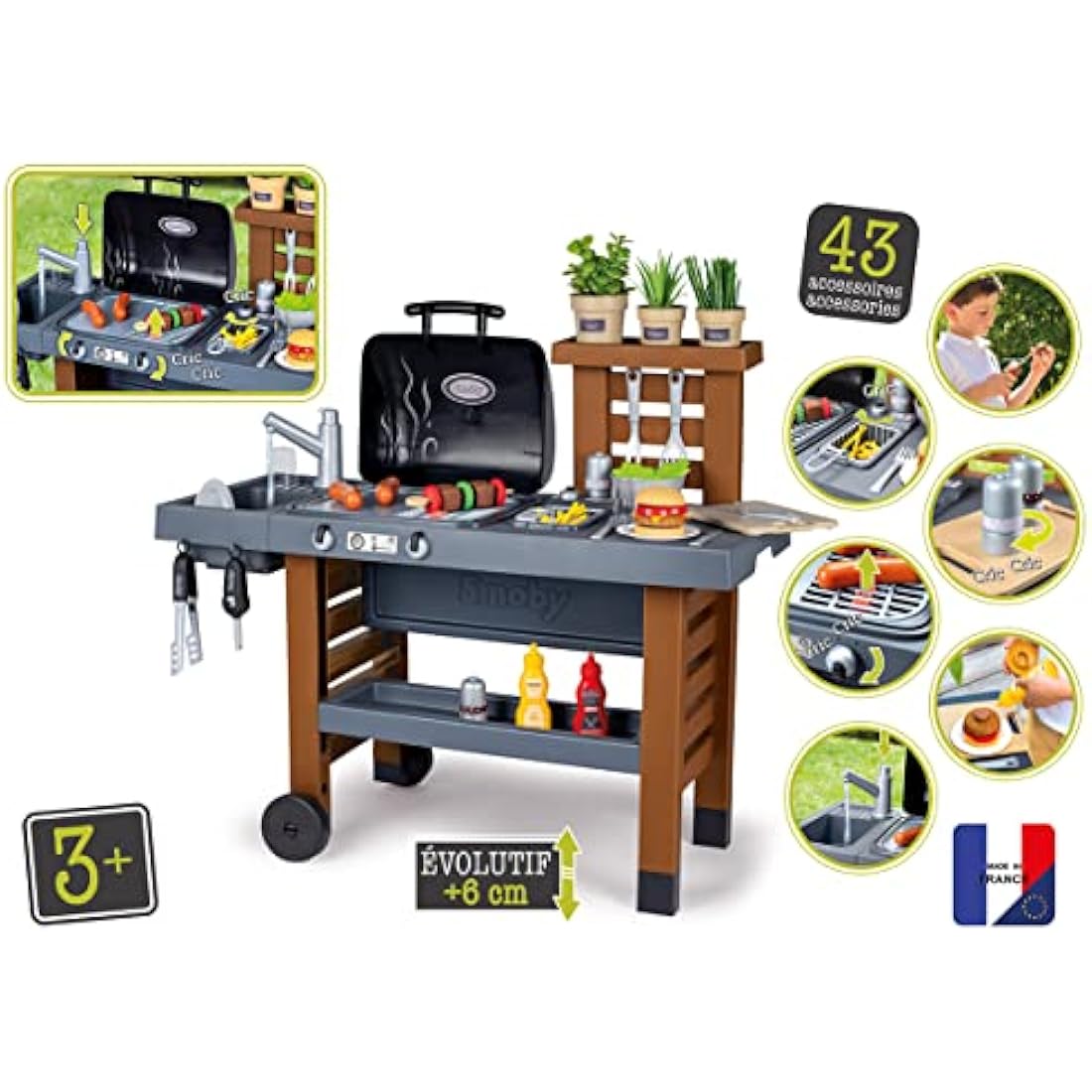 Smoby Garden Kitchen Outdoor Playset with Toy Grill and 43 Accessories