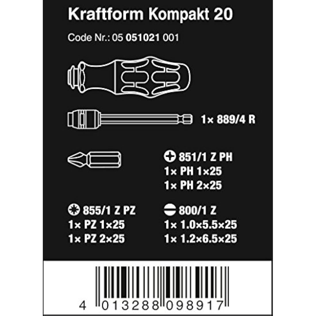 Wera Kraftform 20 Screwdriver Set with Pouch and Rapidaptor – 7 Pieces