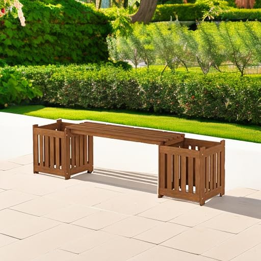 Furinno Outdoor Planter Box with Seater – Meranti Wood Garden Bench