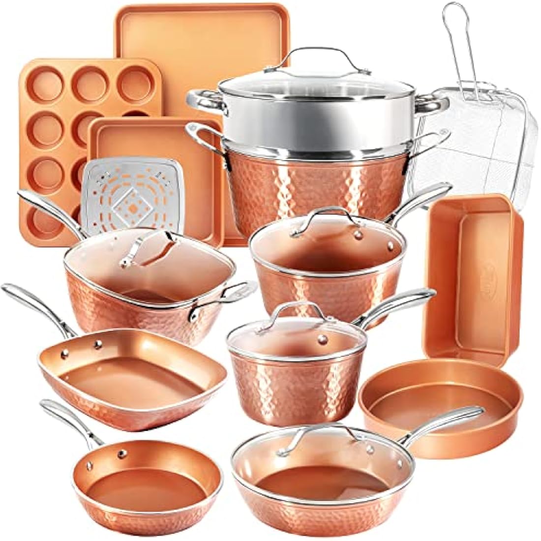Gotham Steel Hammered Copper 20-Piece Nonstick Cookware and Bakeware Set