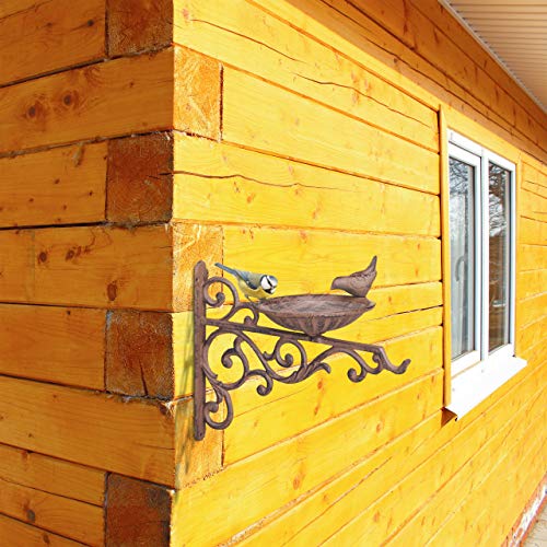 Relaxdays Cast Iron Wall-Mount Bird Bath - Weatherproof Garden Decor, Brown