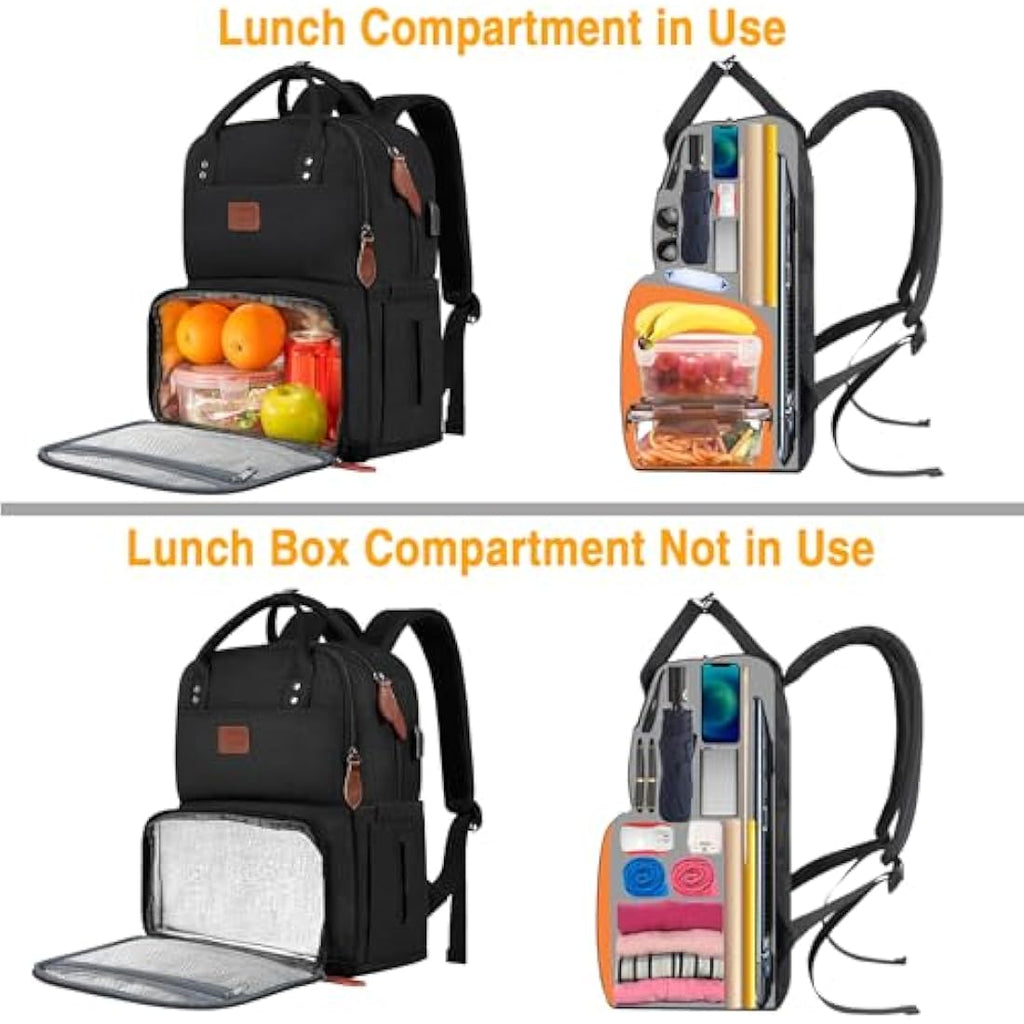 Matein 17 Inch Laptop Lunch Backpack | Insulated Cooler & USB Port – Black