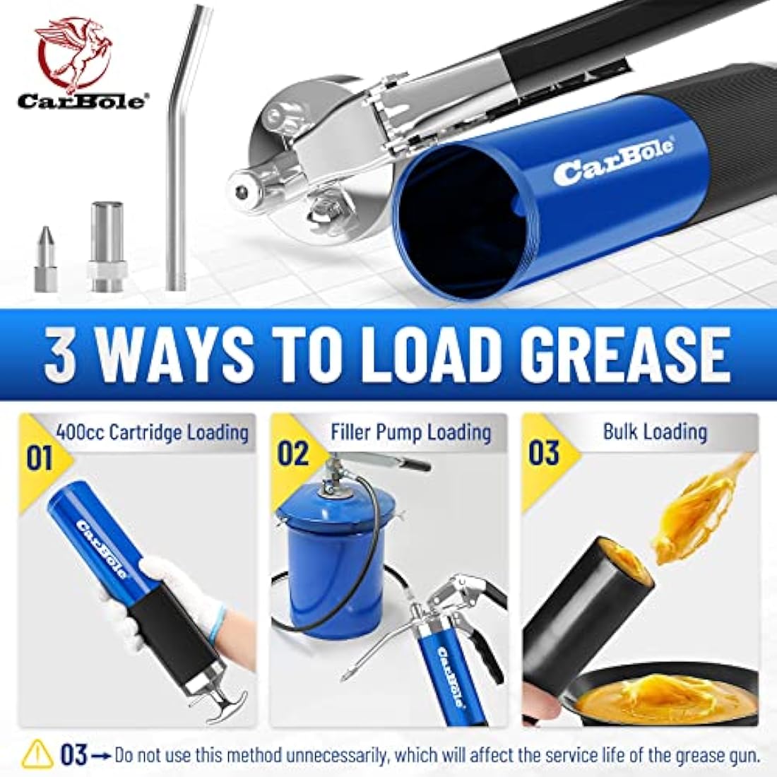 CarBole 8000PSI Grease Gun – High Pressure Pistol Grip with 18" Flex Hose