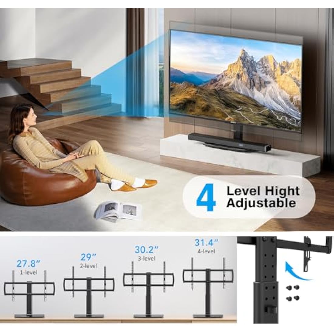 Universal TV Stand | Height Adjustable Tempered Glass Base