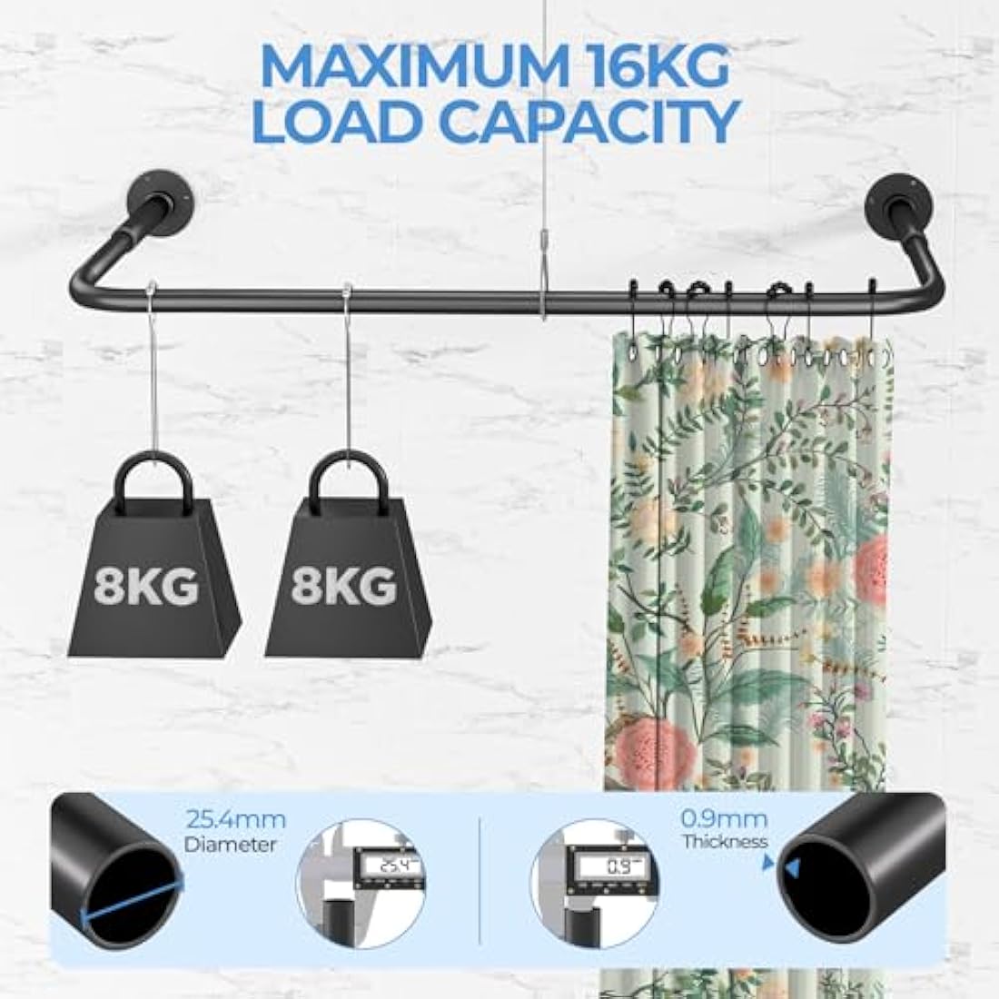 Adjustable L/U Shaped Stainless Steel Shower Curtain Rail