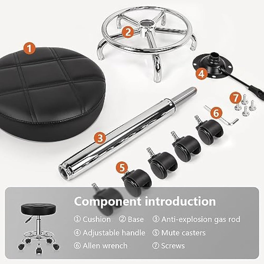 KKTONER Round Rolling Stool - Adjustable PU Leather Swivel Salon Chair