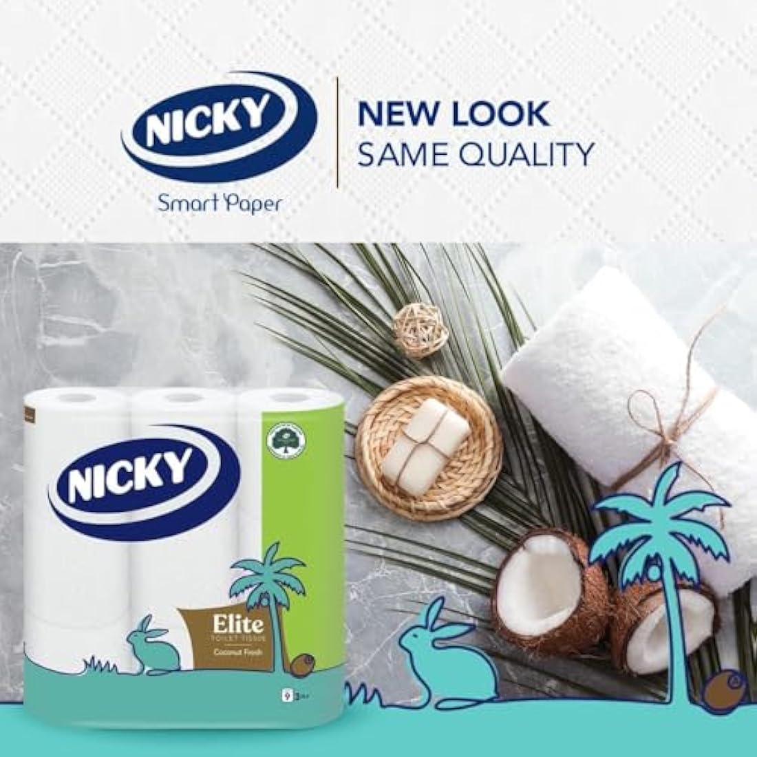 Nicky Elite Coconut Fresh Toilet Tissue | 45 Rolls | 3-Ply White Paper