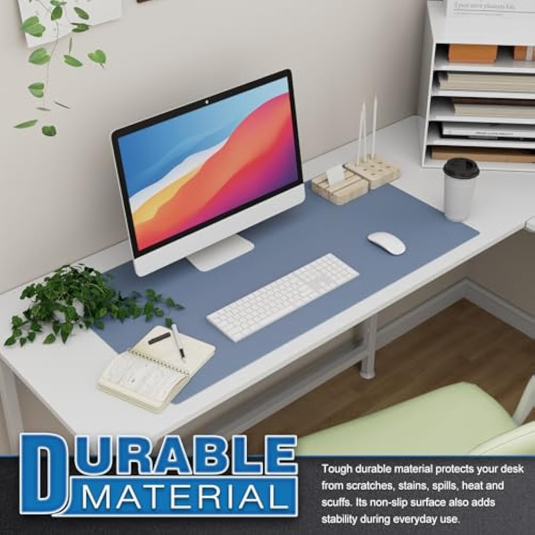 K KNODEL Leather Desk Mat | Large Office Mouse Pad & Protector, Lake Blue