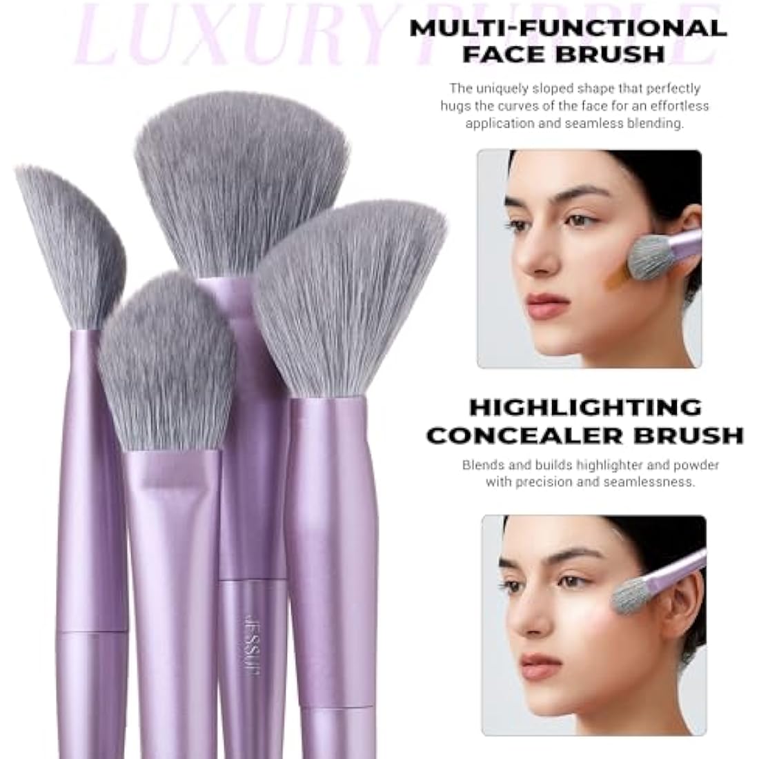 Jessup 5pcs Face Makeup Brush Set | Vegan Synthetic Purple T514
