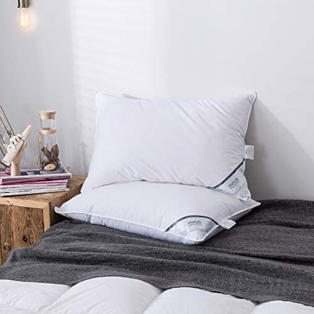 Analin Goose Feather & Down Pillows | 100% Cotton Shell | 2 Pack