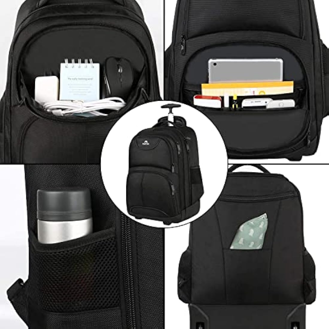 MATEIN Rolling Laptop Backpack | 17 Inch Wheeled Travel Bag – Black