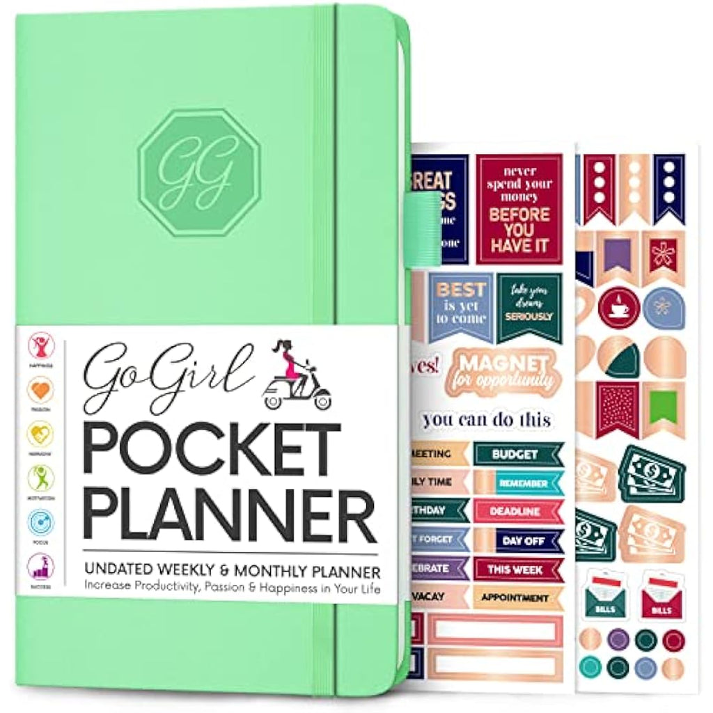 GoGirl Pocket Weekly Planner – Undated Goal Journal & Organizer, Mint Green