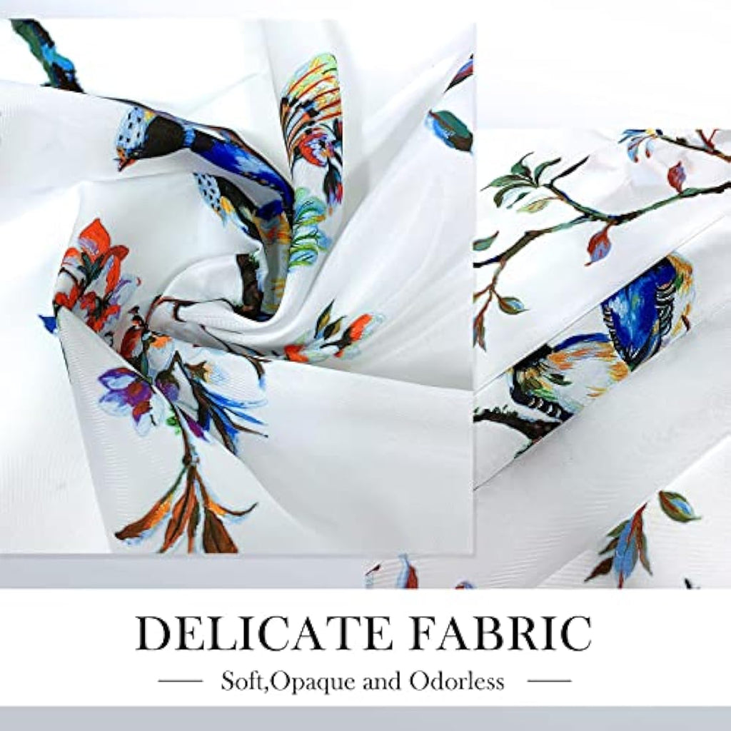 LIVETTY Floral Bird Shower Curtain | 180x180cm Waterproof Fabric with Hooks