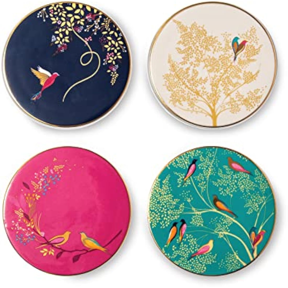 Sara Miller London Ceramic Coasters – Fine China with Gold Detail, 4 Pack
