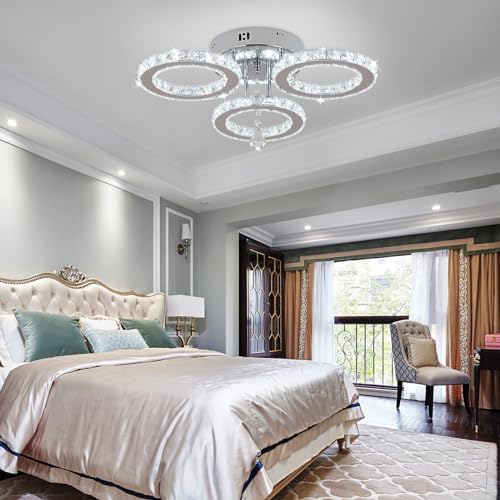 VETRULUS Modern Crystal LED Chandelier | 3-Ring Flush Mount Ceiling Light