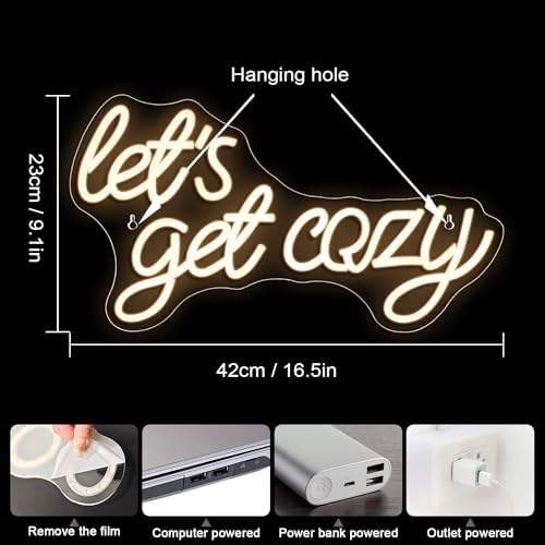 Horseneon Let's Get Cozy Neon Sign - Dimmable Warm White LED Wall Art