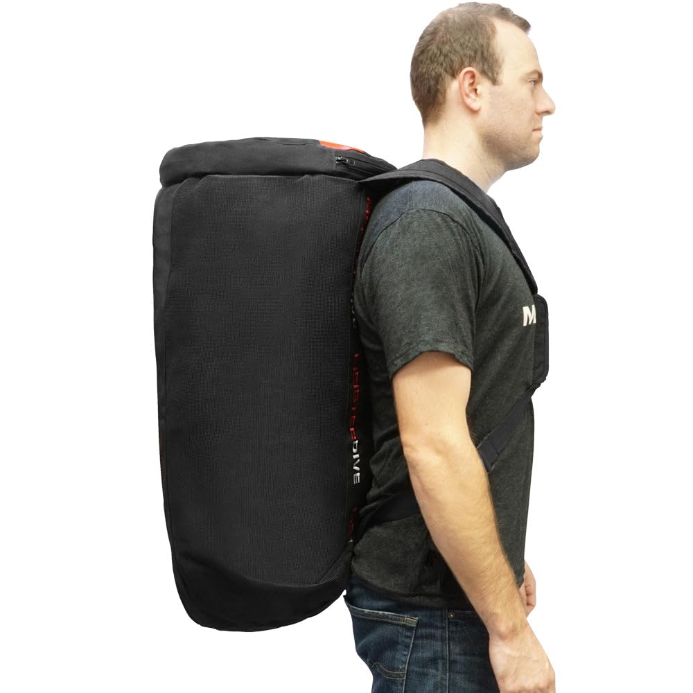 Meister Mesh Duffel Backpack Dive Bag with Dry Pocket for Scuba – Black