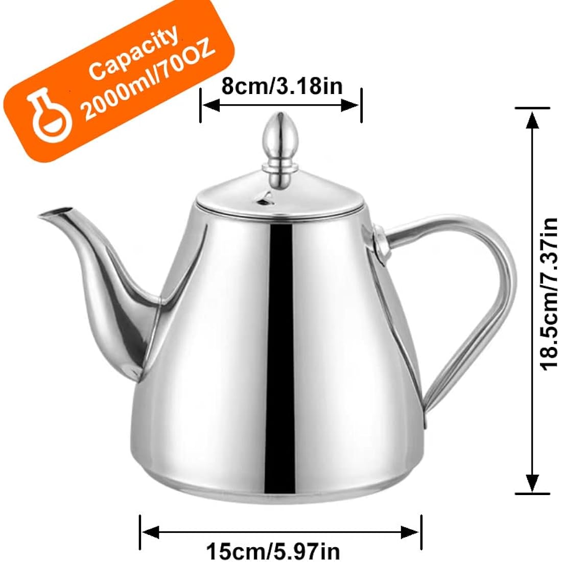 SANQIAHOME Stainless Steel Teapot | 70oz Drip-Free Coffee Server