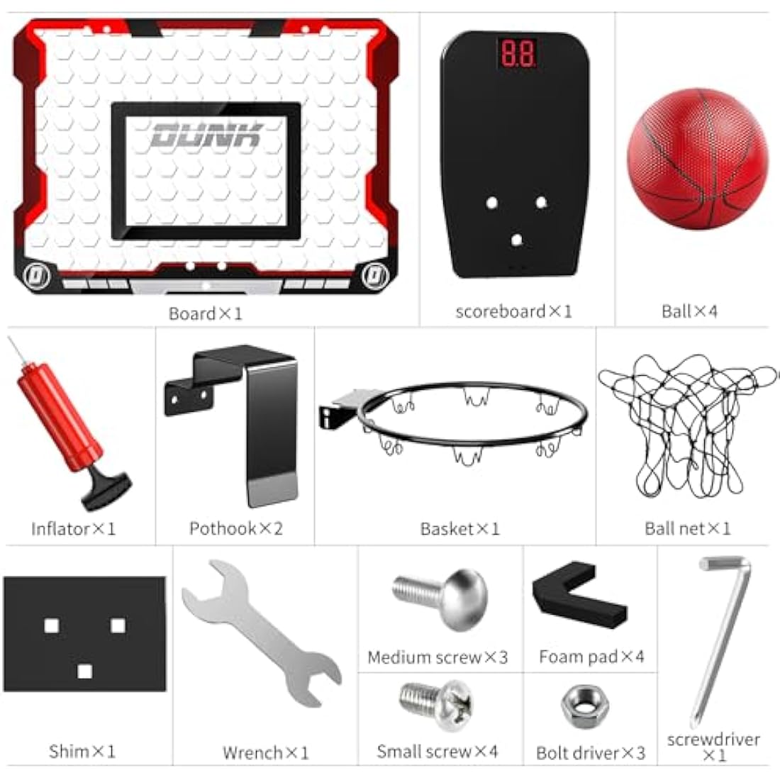 TEMI Indoor Mini Basketball Hoop with Electronic Scoreboard and 4 Balls