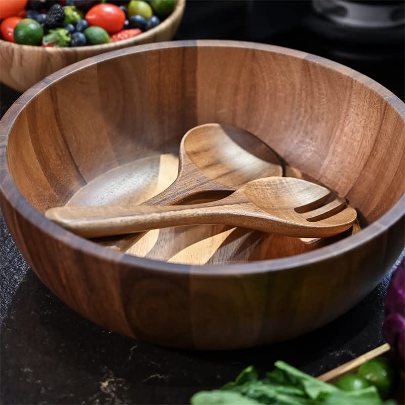 BF BILL.F Acacia Wood Salad Bowl Set | 30cm Large 3-Piece Serving Set