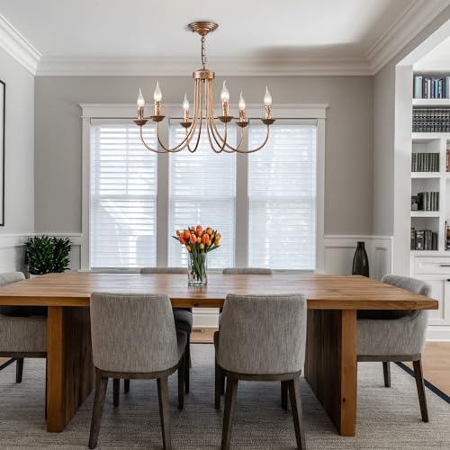 Ganeed Vintage French Country Chandelier – 6-Light Bronze Pendant Lamp